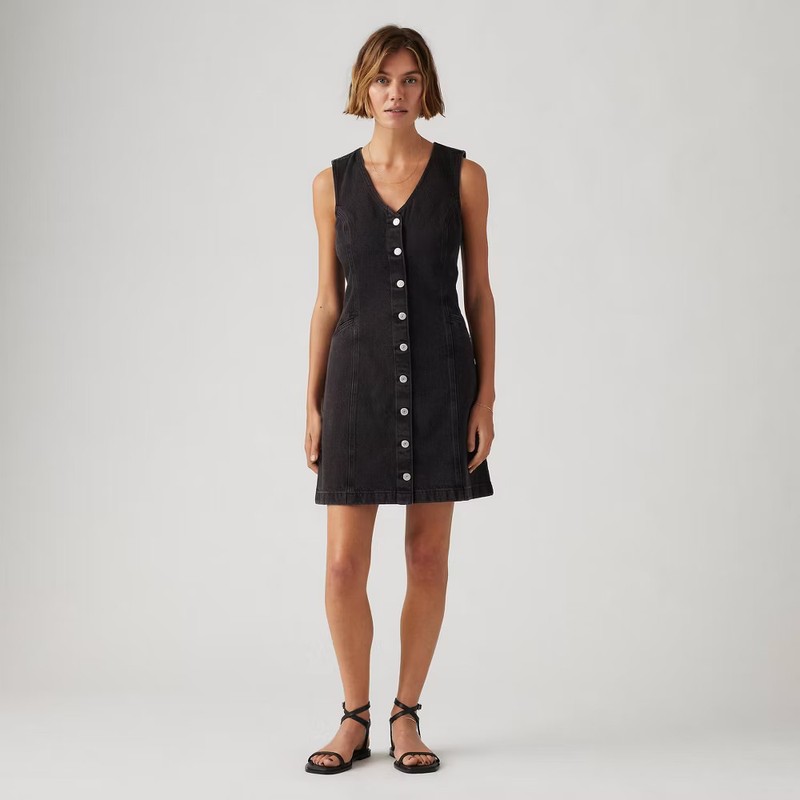 Size LARGE Levi's Women's Vianna Vest Dress - BLACK Denim