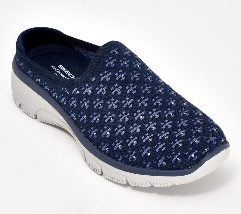 Skechers Women's Sz 8 Easy Going Rhinest Knit Mules Blue A675103
