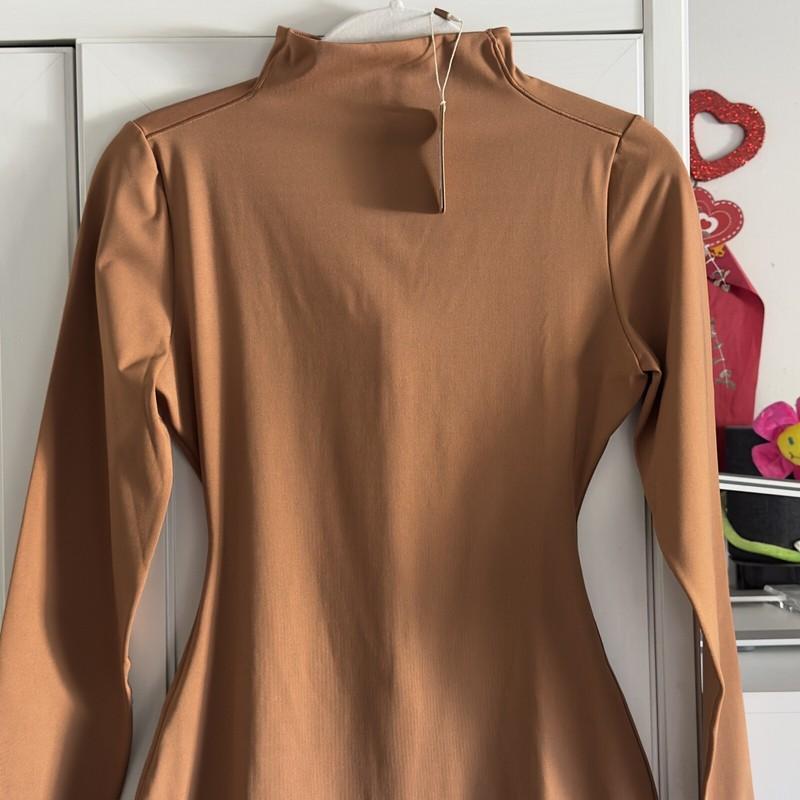 SKIMS All In One Long Sleeve Mock Neck Romper Jumpsuit In Caramel Size Small