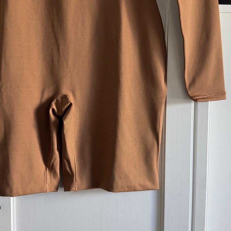 SKIMS All In One Long Sleeve Mock Neck Romper Jumpsuit In Caramel Size Small