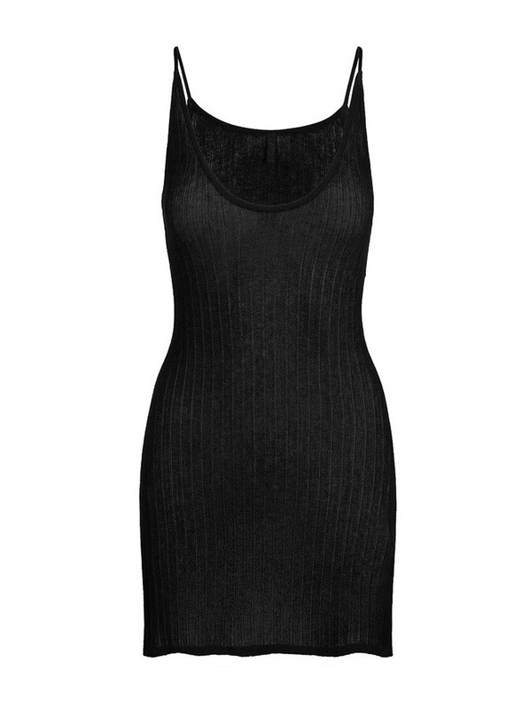 Skims Sheer Knit Plunge Mini Dress- Onyx- Medium