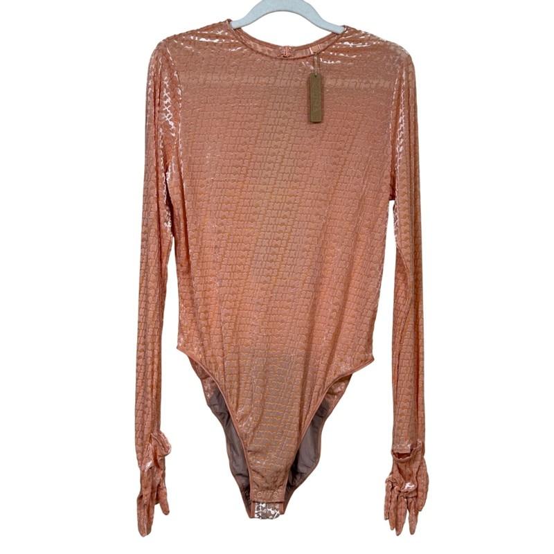 SKIMS Velvet Burnout Logo Bodysuit With Gloves Peach 2X
