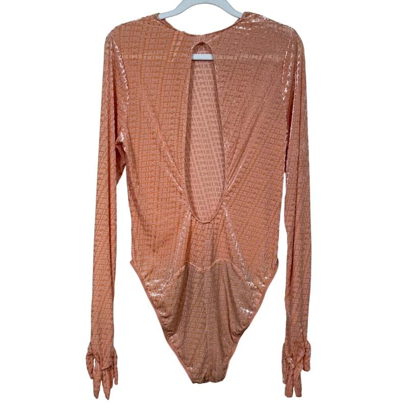SKIMS Velvet Burnout Logo Bodysuit With Gloves Peach 2X