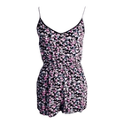 Sleeveless Floral Black Multicolor Romper Size 8 Pockets Elastic-Waist Jumpsuit