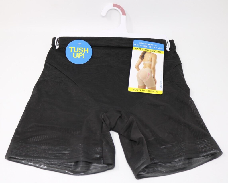 SLIMSHAPER By Miracle Brands Women's Sheer Booty Lift Shortie Black Size L