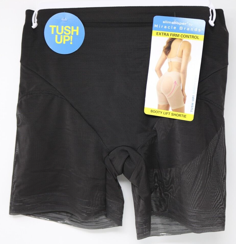 SLIMSHAPER By Miracle Brands Women's Sheer Booty Lift Shortie Black Size L