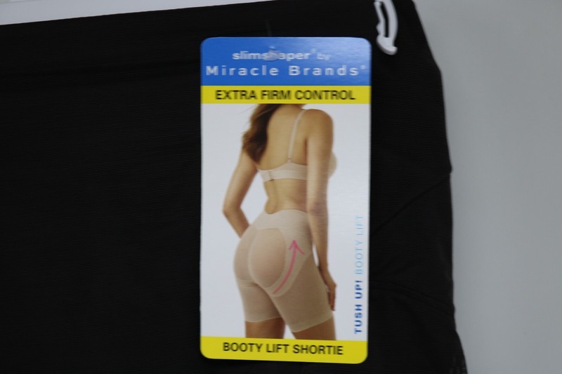 SLIMSHAPER By Miracle Brands Women's Sheer Booty Lift Shortie Black Size L