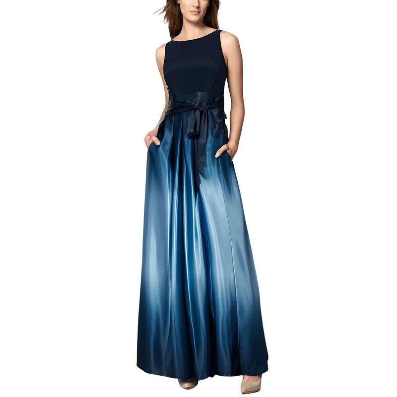 SLNY Womens Blue Ombre Satin Evening Dress Gown Petites 14P BHFO 1393