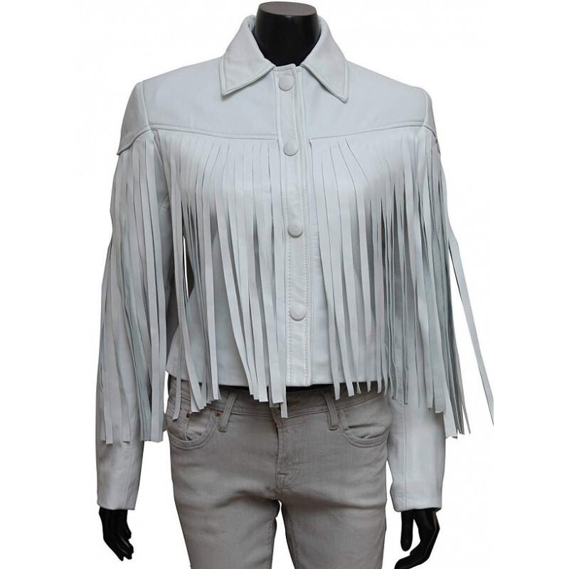 Sloane Peterson Ferris Bueller's Day Off Mia Sara White Fringe Leather Jacket