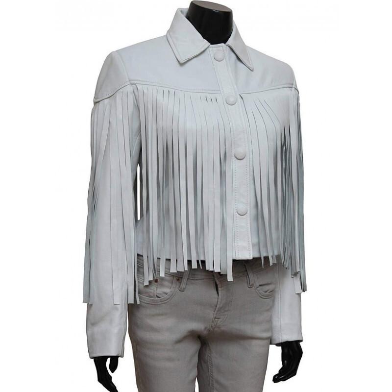 Sloane Peterson Ferris Bueller's Day Off Mia Sara White Fringe Leather Jacket