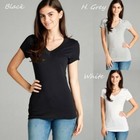 Small / Medium Wide Band V-Neck T-Shirt Basic Short Sleeve Soft Stretch Tee Top