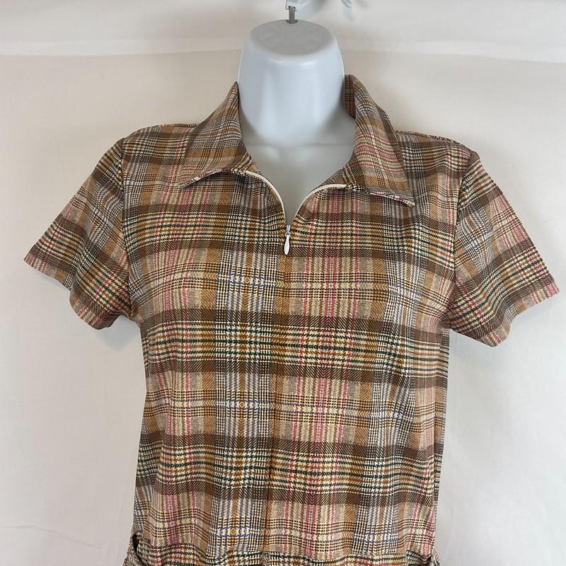 Smith & Quinn Romper Dress S Brown White Pink Blue Plaid Wrap Skirt Over Shorts