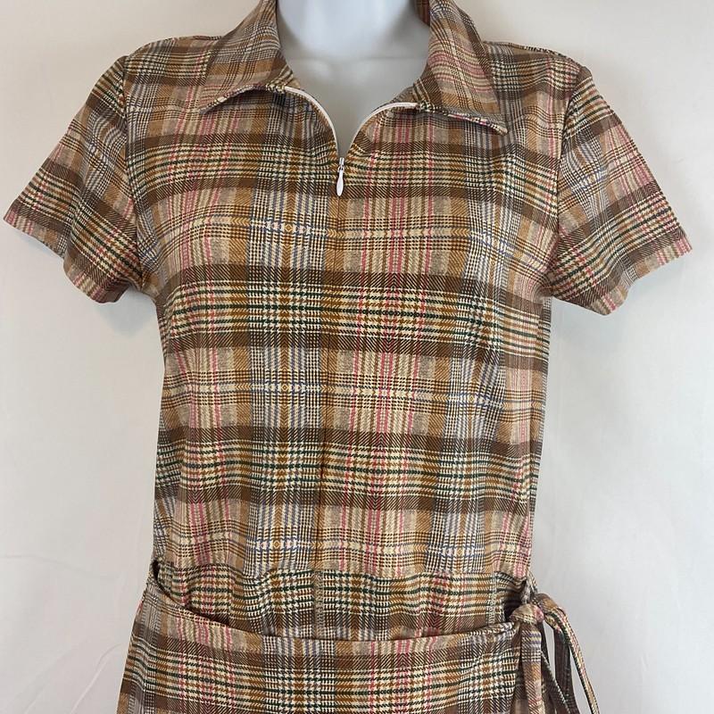 Smith & Quinn Romper Dress S Brown White Pink Blue Plaid Wrap Skirt Over Shorts