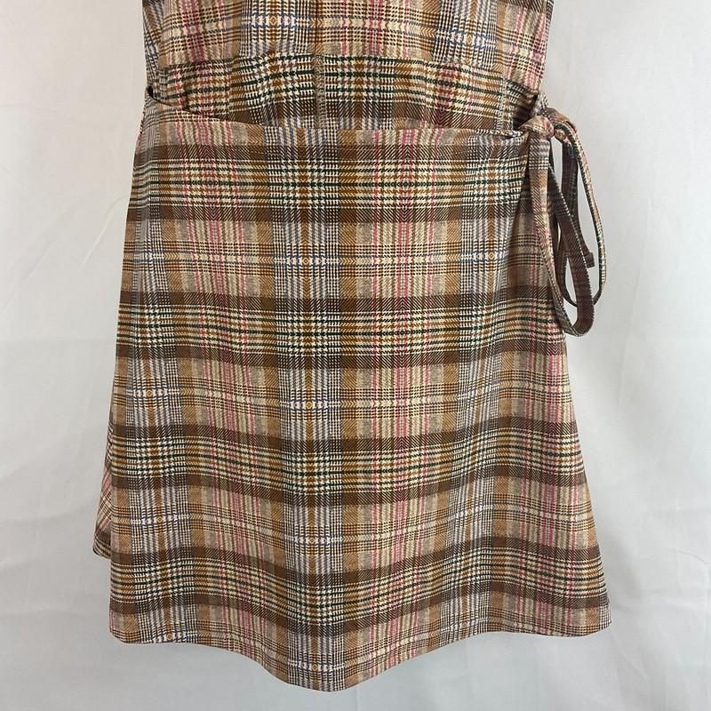 Smith & Quinn Romper Dress S Brown White Pink Blue Plaid Wrap Skirt Over Shorts