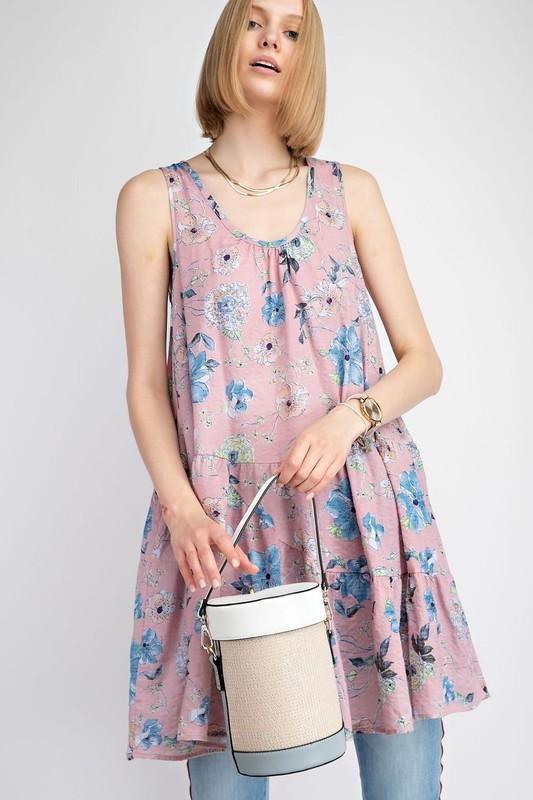 SML EASEL MAUVE PINK FLORAL PRINT SLEEVELESS Ruffle Hem Tunic/Shirt/Dress BHCS