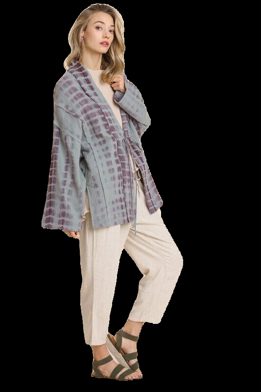 SML UMGEE DUSTY SAGE TIE DYE Tie Front Cardigan/Kimono BHCS
