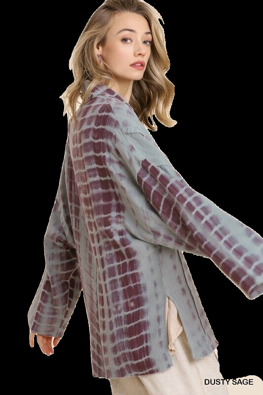 SML UMGEE DUSTY SAGE TIE DYE Tie Front Cardigan/Kimono BHCS