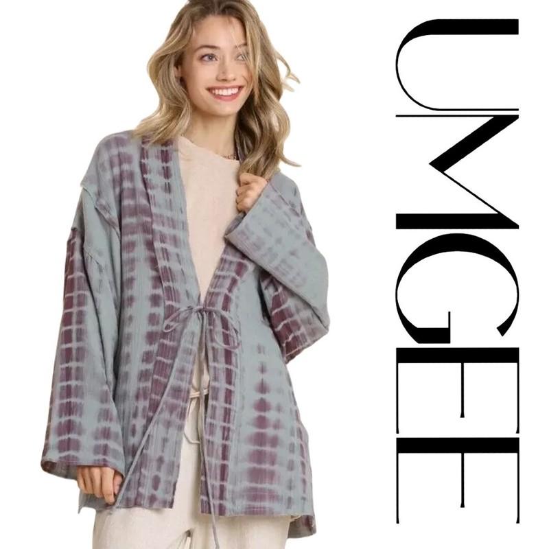 SML UMGEE DUSTY SAGE TIE DYE Tie Front Cardigan/Kimono BHCS