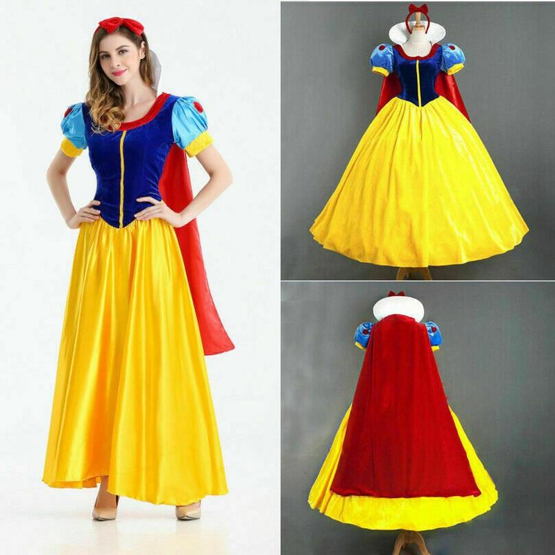 Snow White Women Costume Princess Dress W/Petticoat & Headband Halloween Cosplay