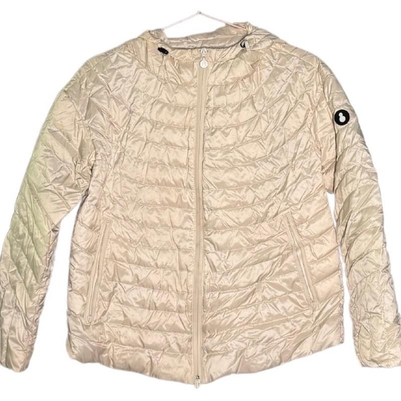 SNOWMAN NEW YORK Down Cream Hooded Lightweight Puffer Jacket Coat EUC Size XS