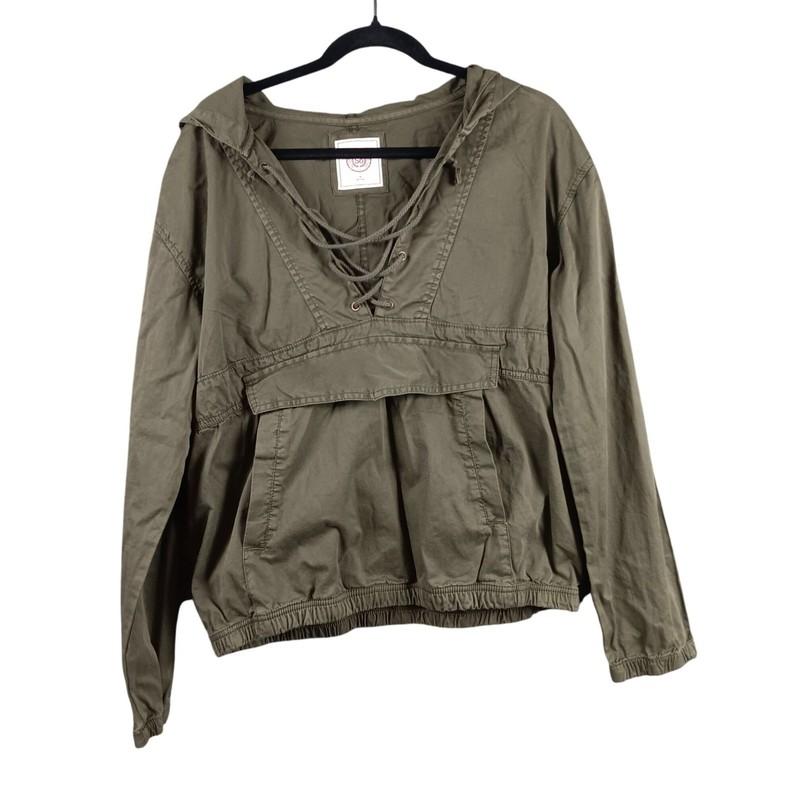 So Olive Green Hooded Anorak Jacket Long Sleeve Pullover Drawstring Women's