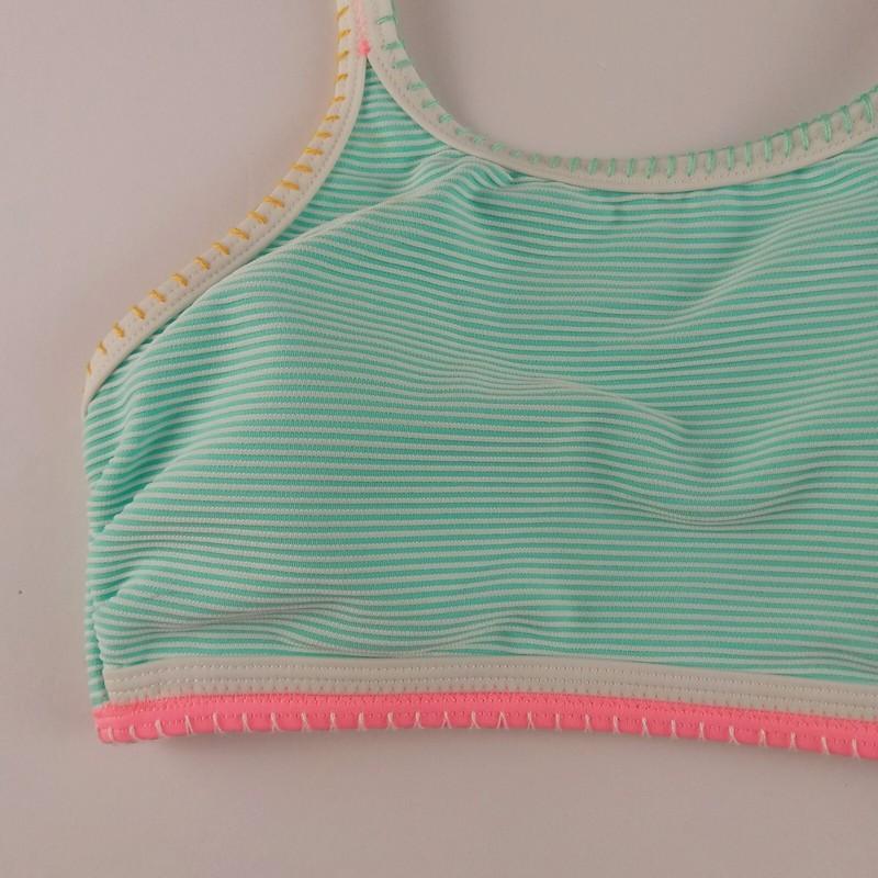 SO Pop Stitch Ribbed High Neck Bikini Top Juniors Size Small Mint Green Striped