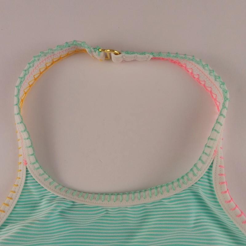 SO Pop Stitch Ribbed High Neck Bikini Top Juniors Size Small Mint Green Striped