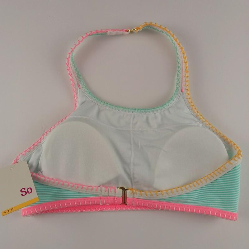 SO Pop Stitch Ribbed High Neck Bikini Top Juniors Size Small Mint Green Striped