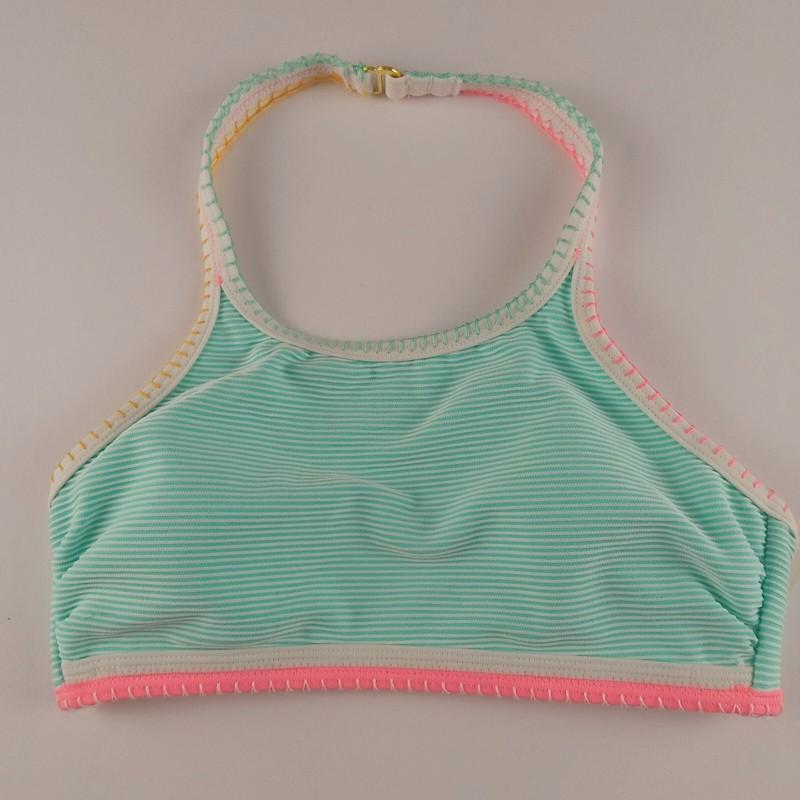 SO Pop Stitch Ribbed High Neck Bikini Top Juniors Size Small Mint Green Striped
