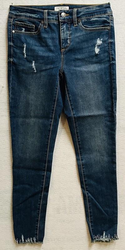 SOFIA by Sofia Vergara Jeans Women's 2 Blue Denim Skinny Ankle Raw Hem Crop