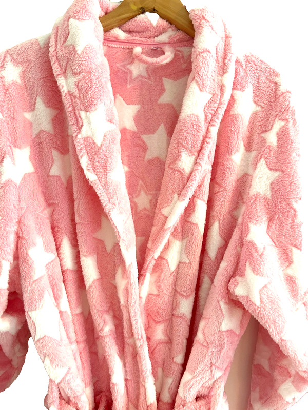 Soft Elegant Bath Robes Flannel Long Women Size XL/2XL Wrap Robe Pink Star