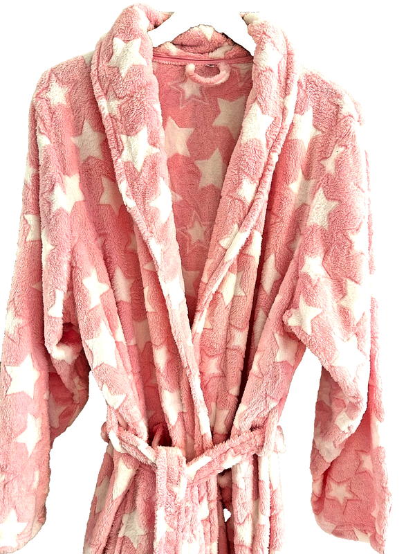 Soft Elegant Bath Robes Flannel Long Women Size XL/2XL Wrap Robe Pink Star