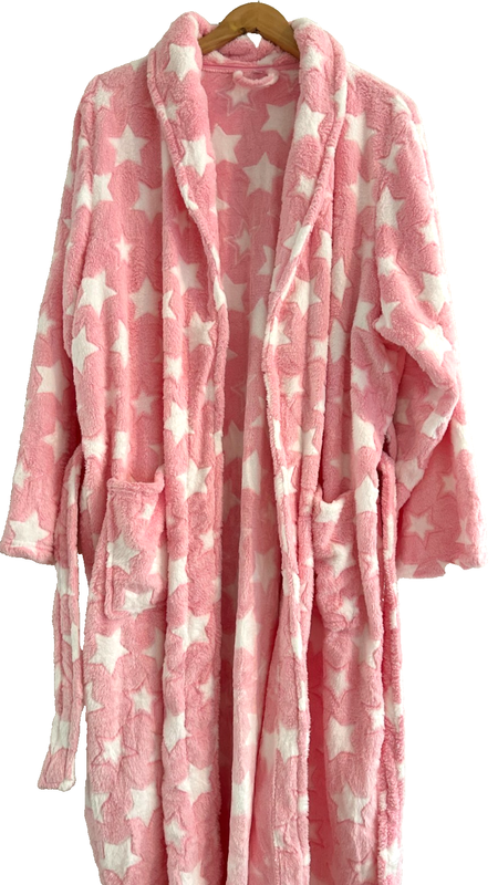 Soft Elegant Bath Robes Flannel Long Women Size XL/2XL Wrap Robe Pink Star