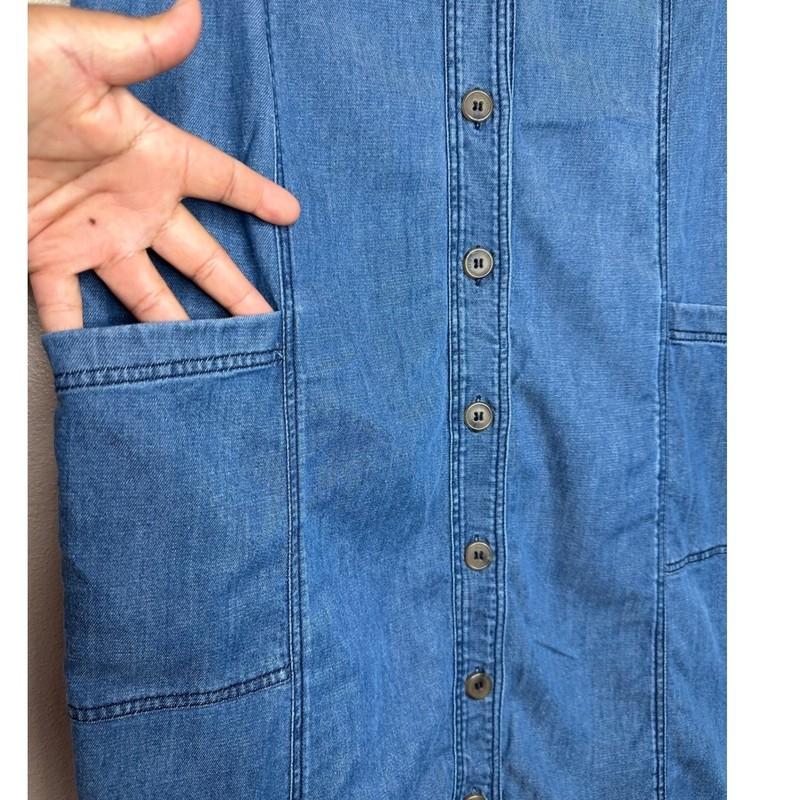Soft Surroundings Dress Women's L Petite Denim High Point Sleeveless Button Up