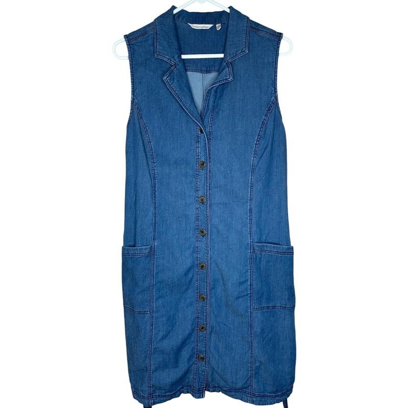 Soft Surroundings Dress Women's L Petite Denim High Point Sleeveless Button Up