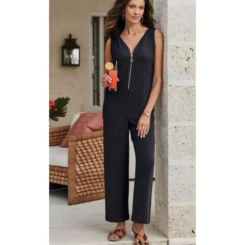 Soft Surroundings Gauzy Cotton Mallorca Zip Wide Leg Jumpsuit XS