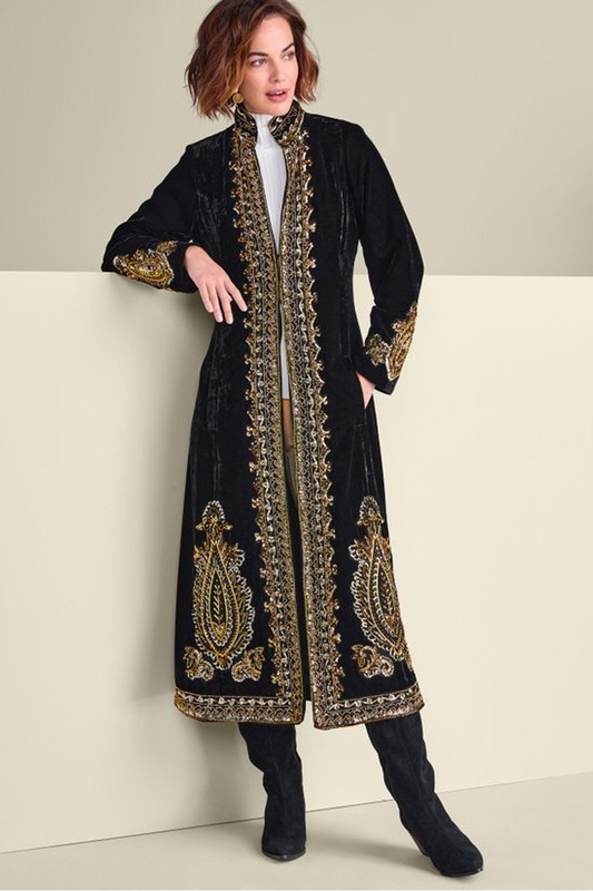 Soft Surroundings Heritage Duster Jacket Long Velvet Coat Size M - NEW - $320+