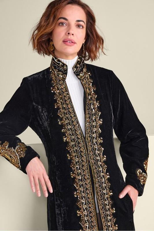 Soft Surroundings Heritage Duster Jacket Long Velvet Coat Size M - NEW - $320+