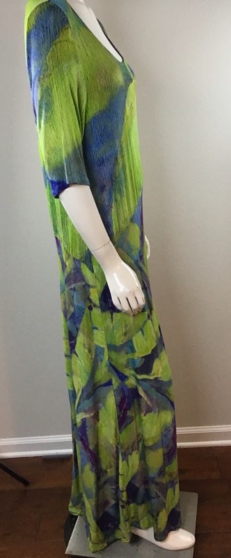 Soft Surroundings Knit Dress Short Sleeve Watercolor Green Purple Blue Size XL