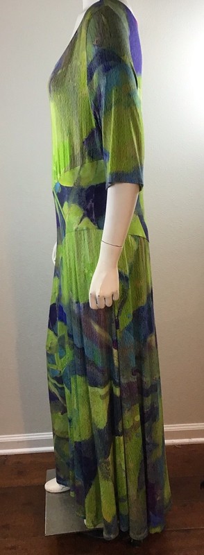 Soft Surroundings Knit Dress Short Sleeve Watercolor Green Purple Blue Size XL