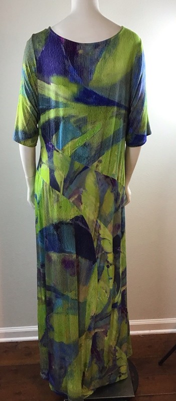 Soft Surroundings Knit Dress Short Sleeve Watercolor Green Purple Blue Size XL