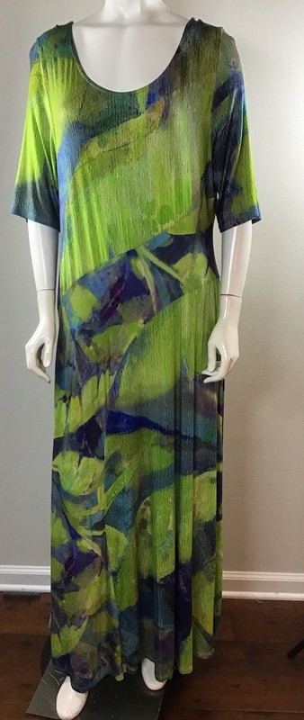 Soft Surroundings Knit Dress Short Sleeve Watercolor Green Purple Blue Size XL