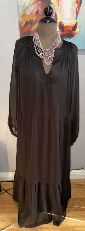 soft surroundings large Gorgeous Black Long Sheer Dress Lined