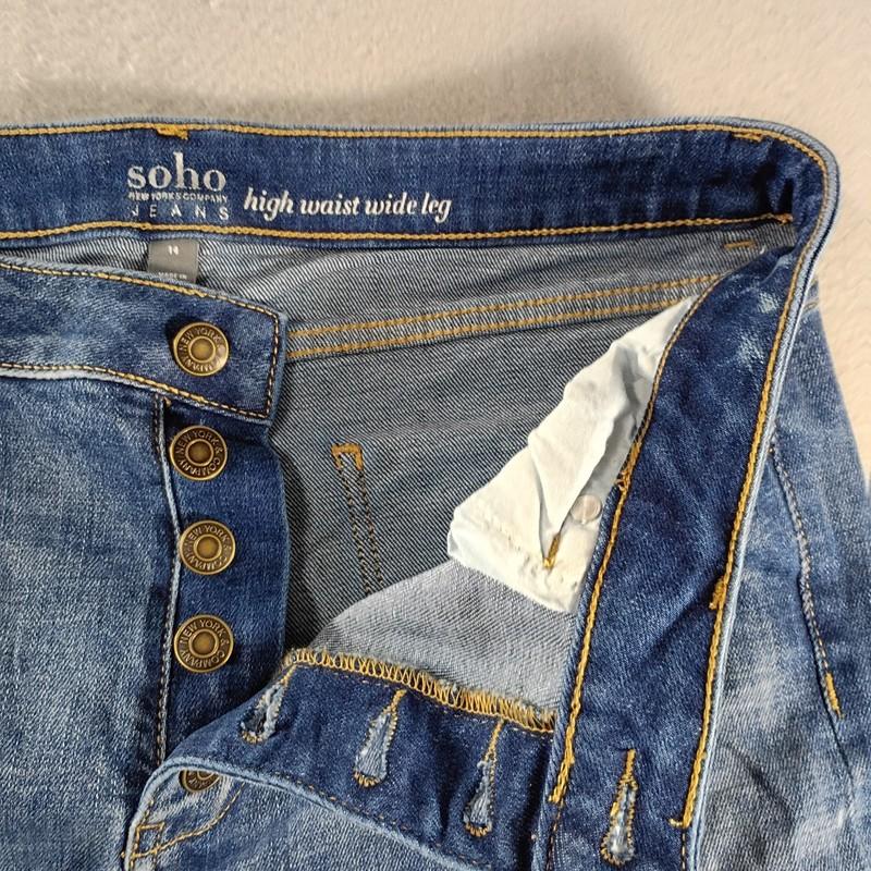 SOHO High Waist Wide Leg Button Fly Blue Denim Jeans Womens Size 14