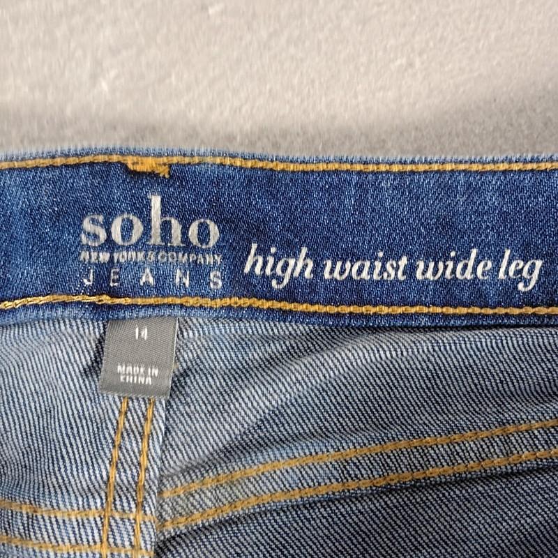 SOHO High Waist Wide Leg Button Fly Blue Denim Jeans Womens Size 14