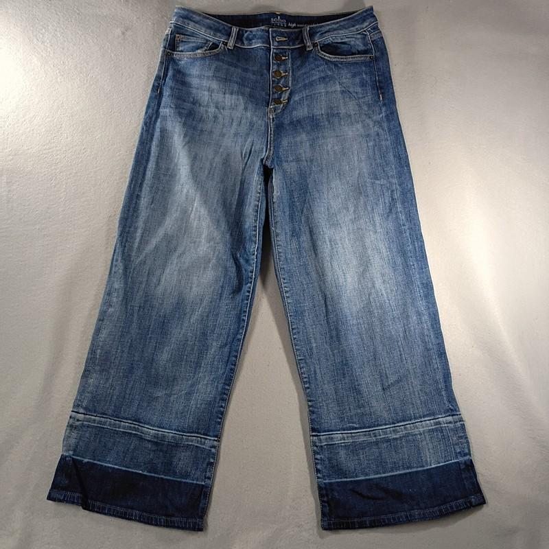 SOHO High Waist Wide Leg Button Fly Blue Denim Jeans Womens Size 14