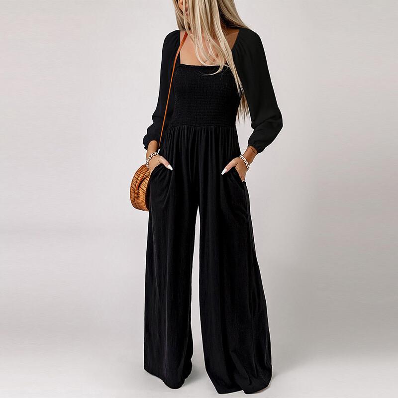 Solid Color Wide-leg Trousers Women's Jumpsuit Women