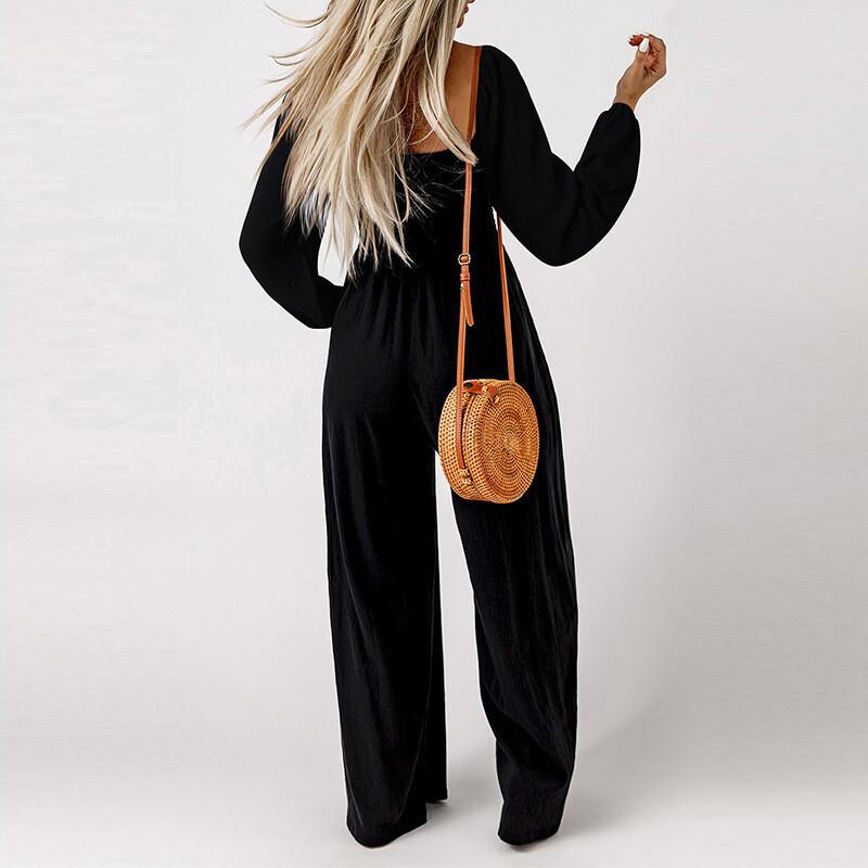Solid Color Wide-leg Trousers Women's Jumpsuit Women