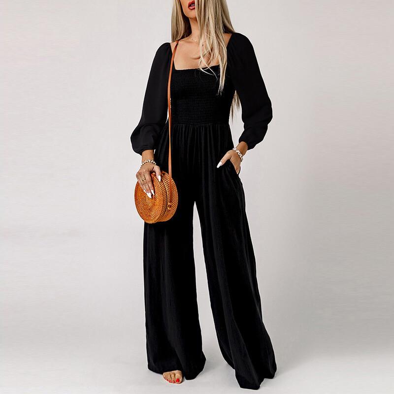Solid color wide-leg trousers women's jumpsuit women