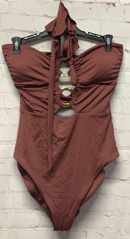 Soluna Medium Becca Buckle-Up One-Piece Swimsuit Brown Coconut New